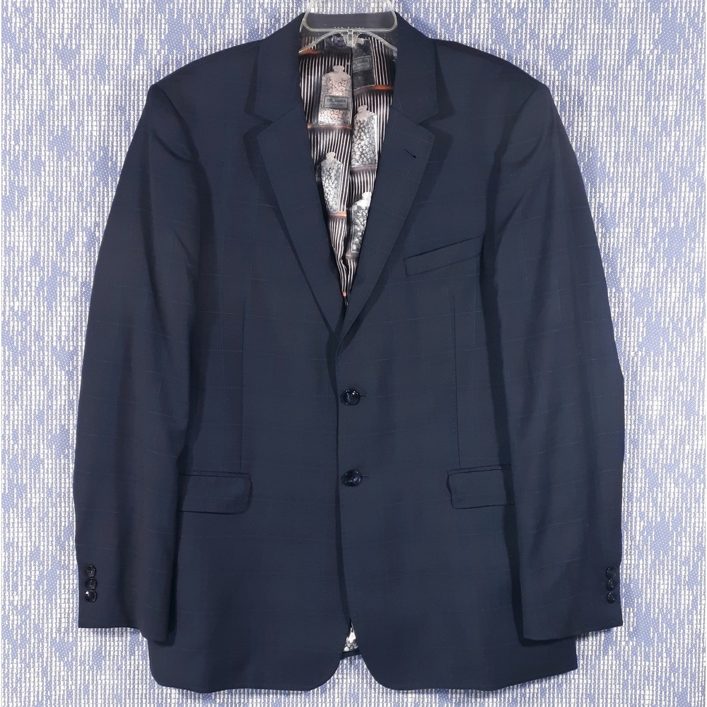 Ted Baker Blazer Sport Coat Suit Jacket Size 44 R Modern Fit Wool Navy Blue